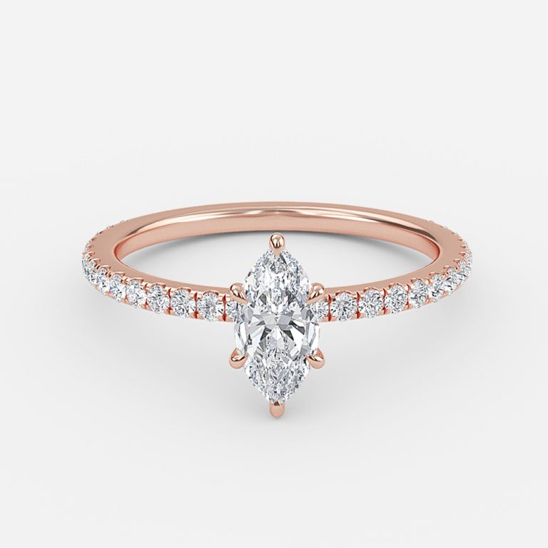 Zeni Marquise Diamond Band Moissanite Engagement Ring