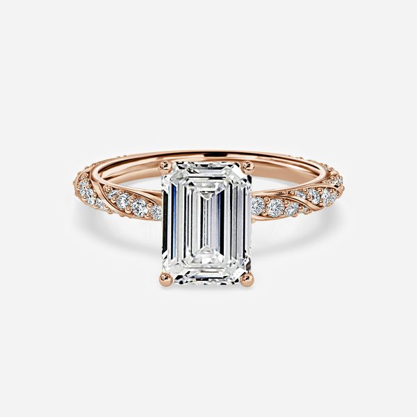 Wan Emerald Diamond Band Moissanite Engagement Ring