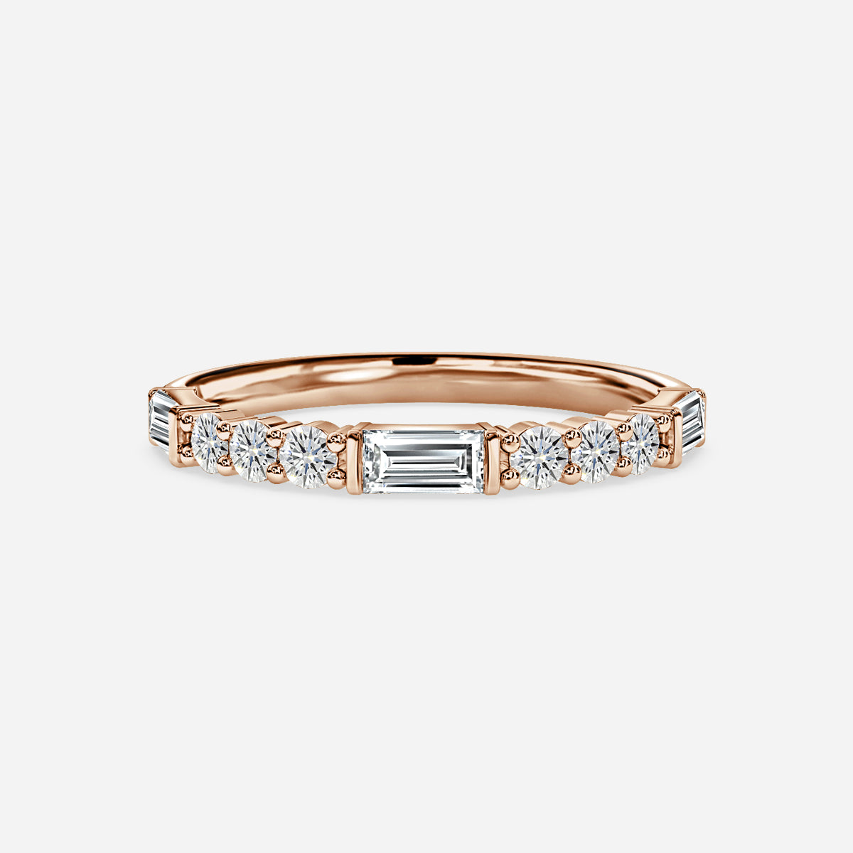 Round And Baguette Cut Moissanite Half Eternity Ring
