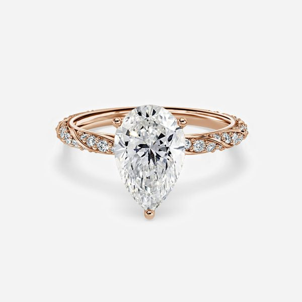 Wan Pear Diamond Band Moissanite Engagement Ring