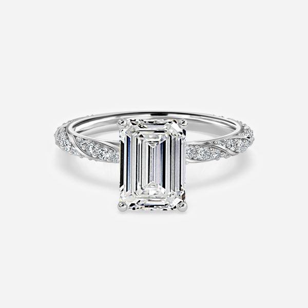 Wan Emerald Diamond Band Moissanite Engagement Ring