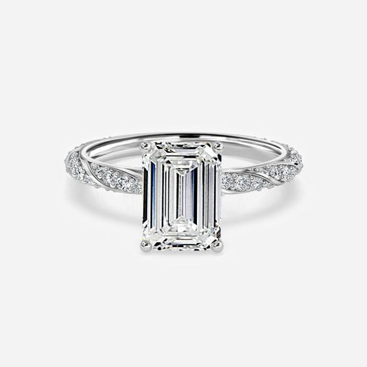 Wan Emerald Diamond Band Moissanite Engagement Ring