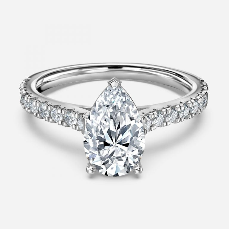 Halcyon Pear Diamond Band Moissanite Engagement Ring