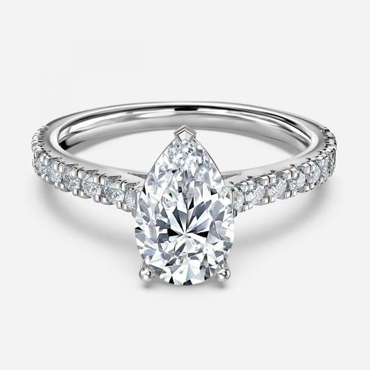 Halcyon Pear Diamond Band Moissanite Engagement Ring