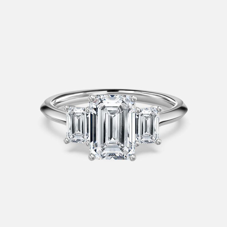 5.00ct Elspeth Emerald Three Stone Moissanite Engagement Ring in 925 Sterling Silver