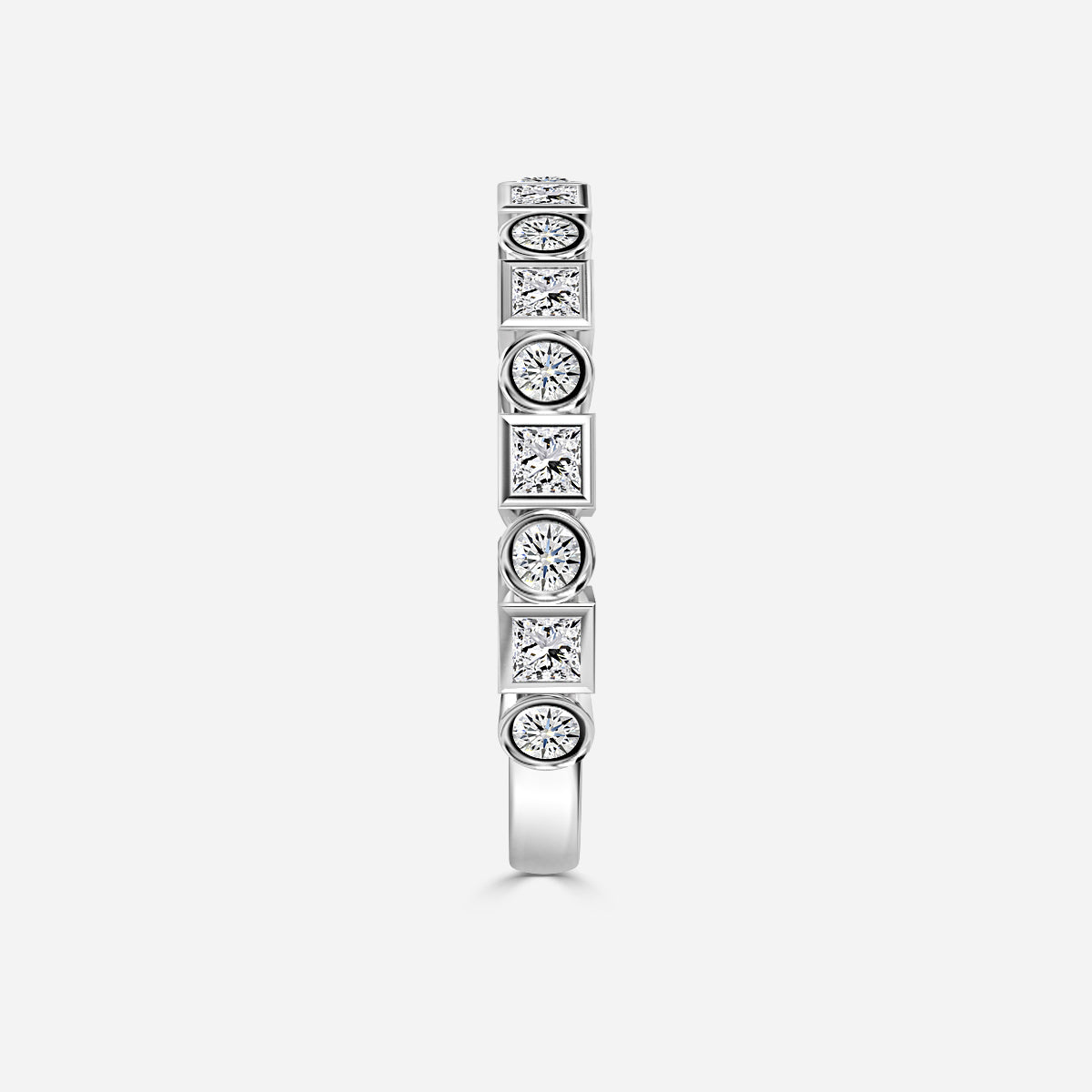 Bezel Set Round And Princess Moissanite Wedding Ring