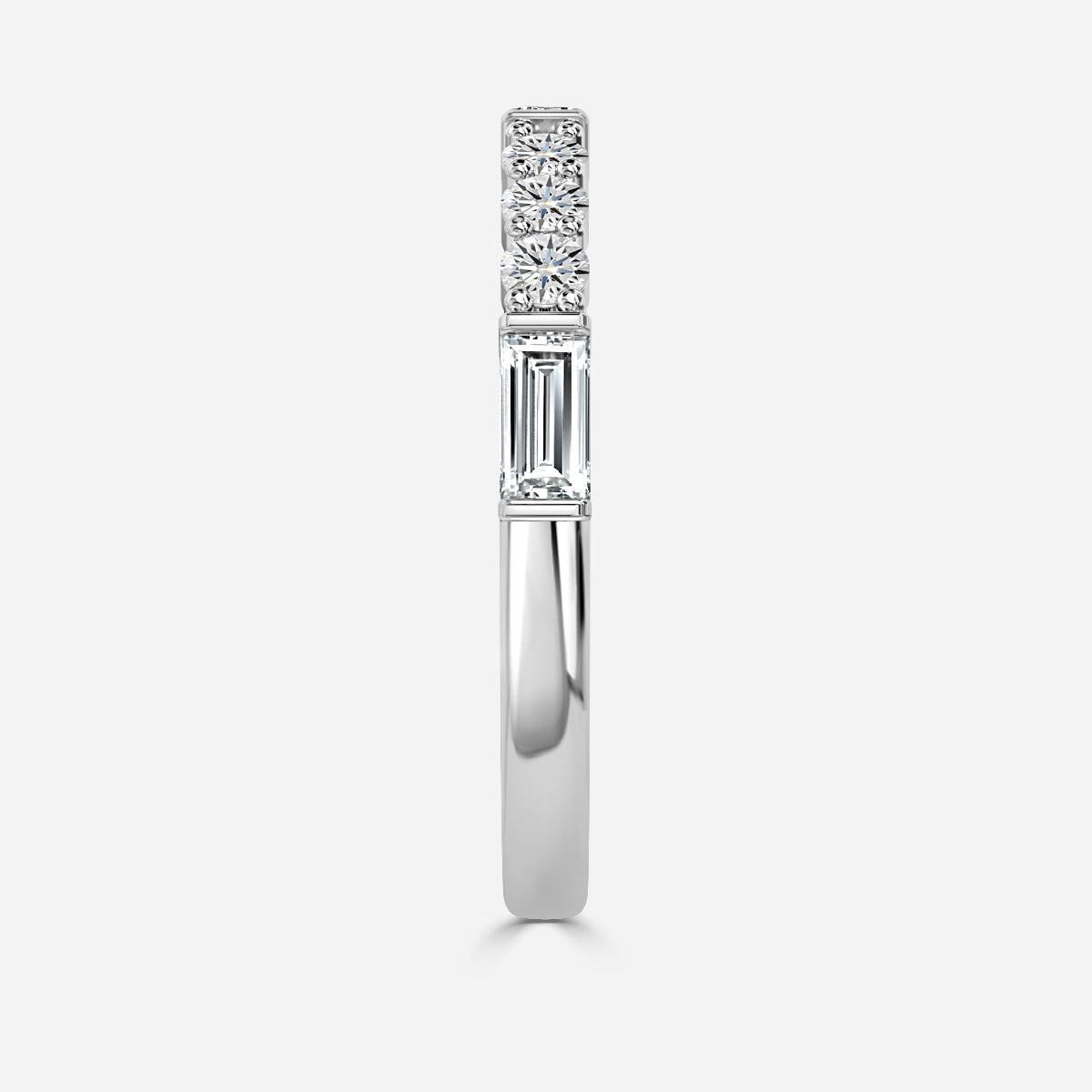 Round And Baguette Cut Moissanite Half Eternity Ring