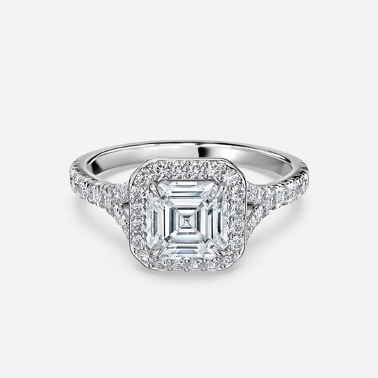 Dove Asscher Halo Moissanite Engagement Ring