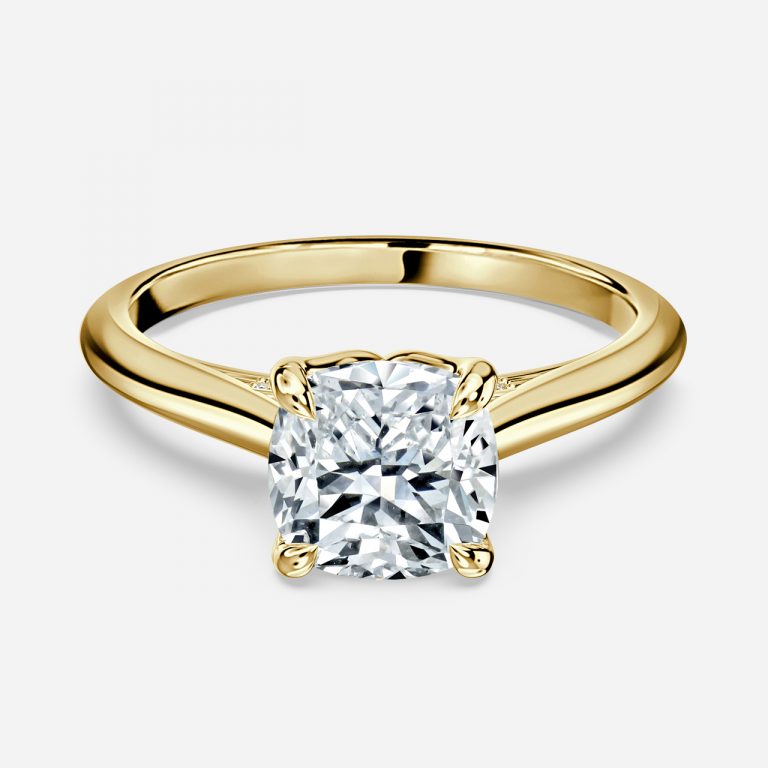 Saffron Cushion Hidden Halo Moissanite Engagement Ring