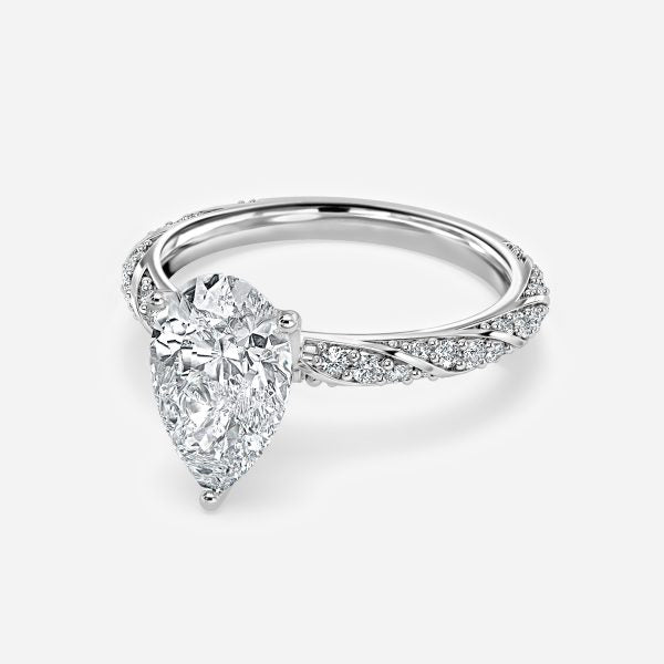 Wan Pear Diamond Band Moissanite Engagement Ring