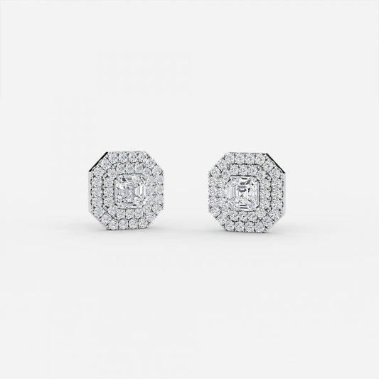 Asscher Moissanite Double Halo Earrings
