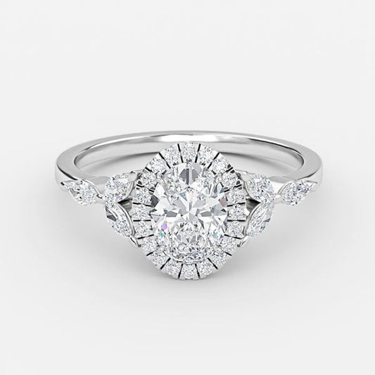Jacinta Oval Halo Moissanite Engagement Ring