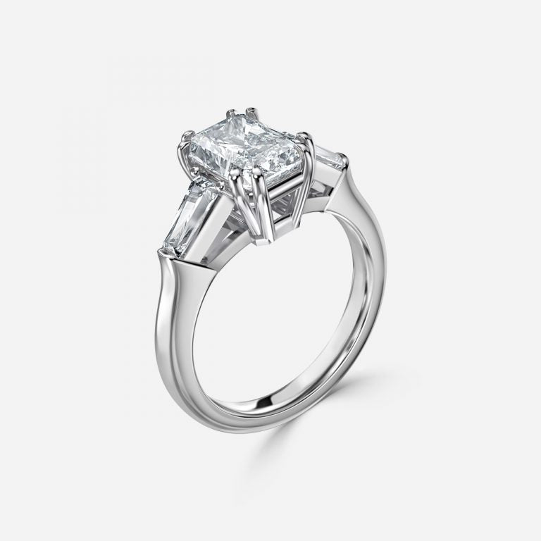 Calliope Radiant Three Stone Moissanite Engagement Ring
