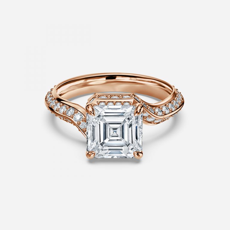 Bellatrix Asscher Hidden Halo Moissanite Engagement Ring