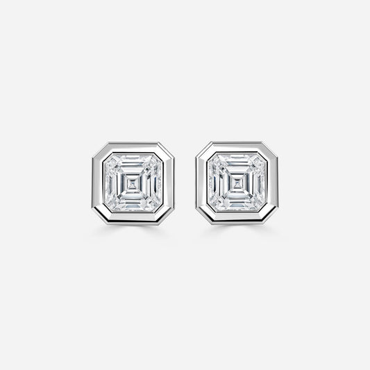 Bezel Set Asscher Moissanite Stud Earrings