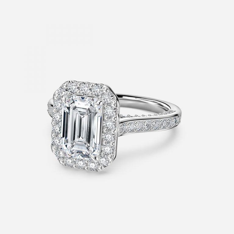 Clementine Emerald Halo Moissanite Engagement Ring
