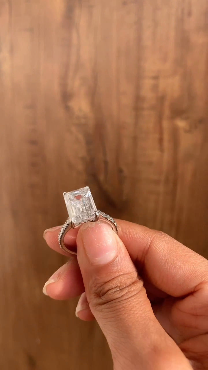 Emerald Diamond Moissanite Engagement Ring