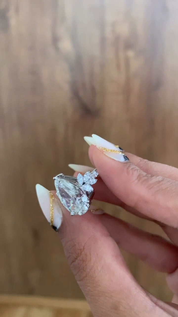 Pear Three Stone Moissanite Engagement Ring