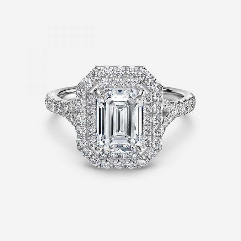 Afton Emerald Halo Moissanite Engagement Ring