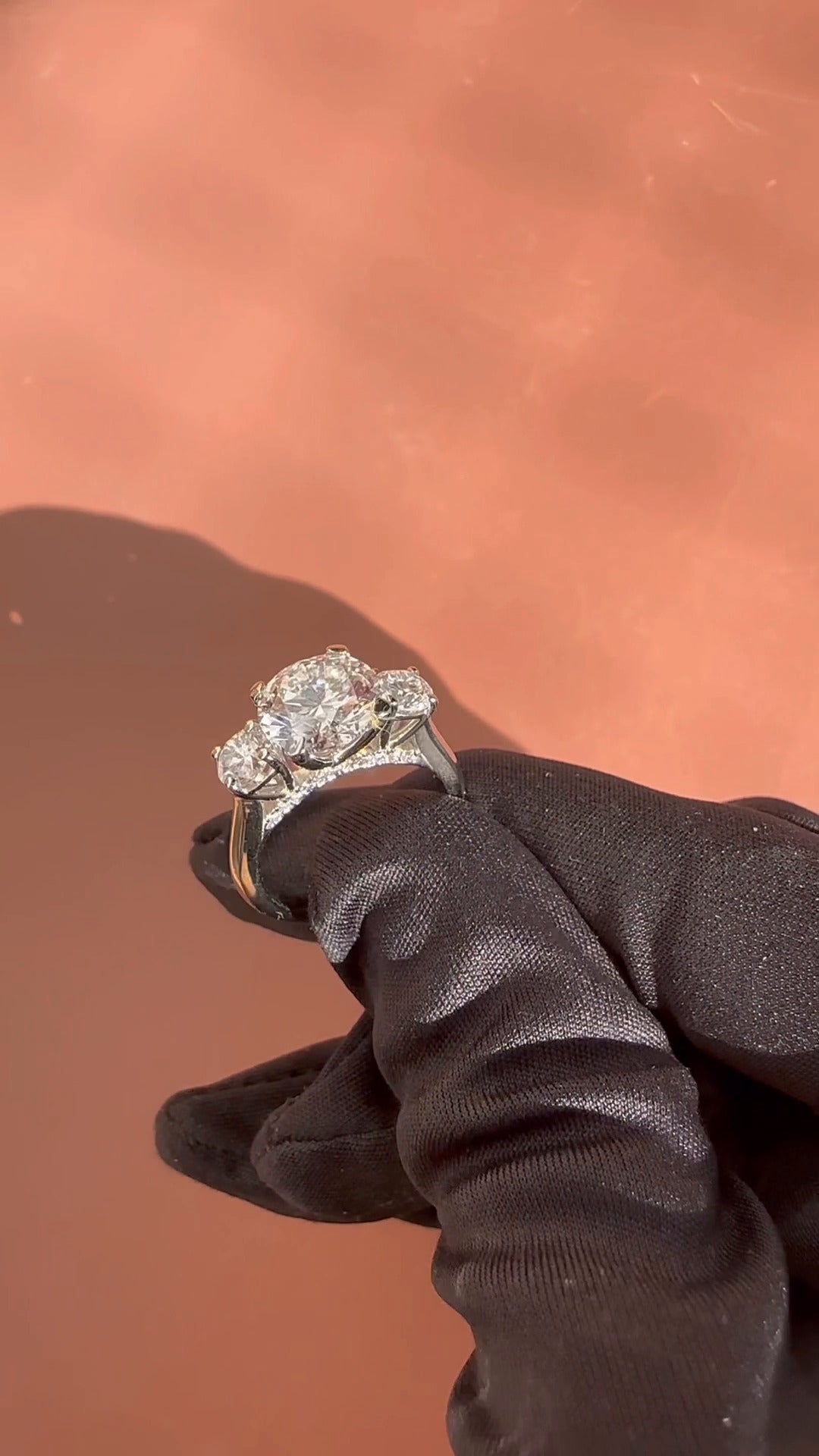 Round Three Stone Moissanite Engagement Ring