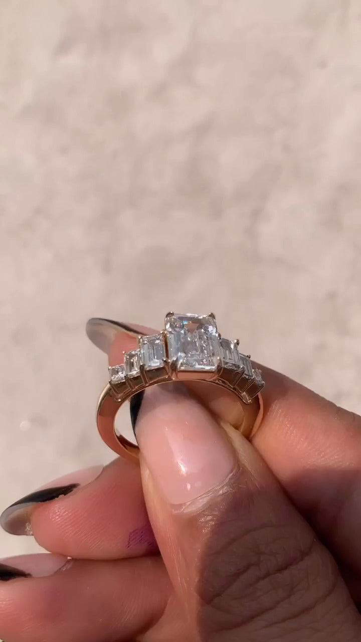Emerald Moissanite Engagement Ring