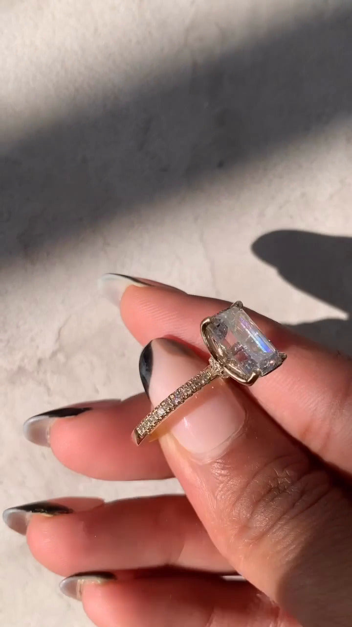 Emerald Hidden Halo Moissanite Ring