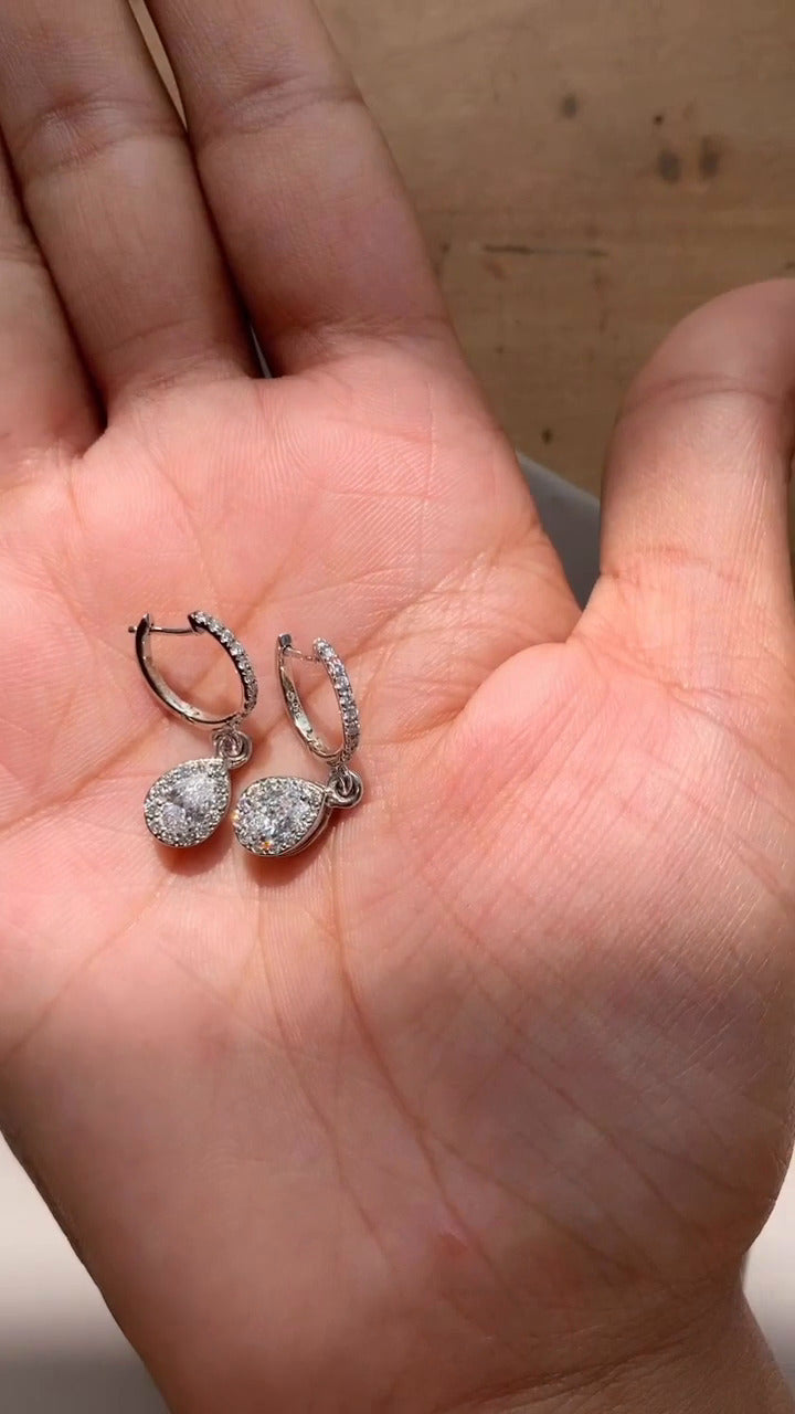 Moissanite Halo Drop Earrings