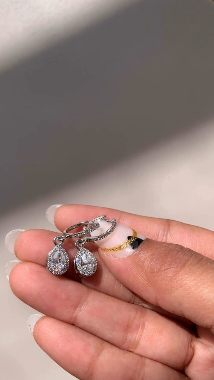 Pear Halo Drop Earrings