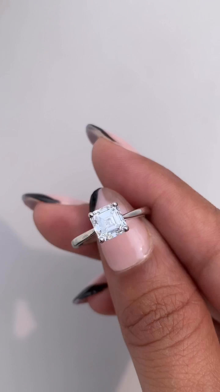 Asscher Solitaire Moissanite Engagement Ring