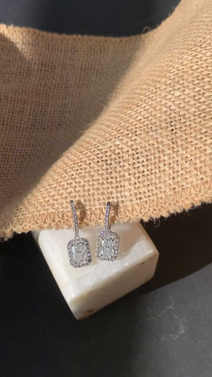 Radiant Moissanite Halo Earrings