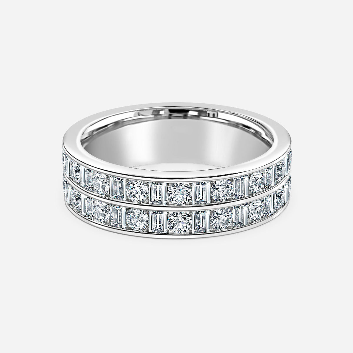 Round And Emerald Moissanite Wedding Ring