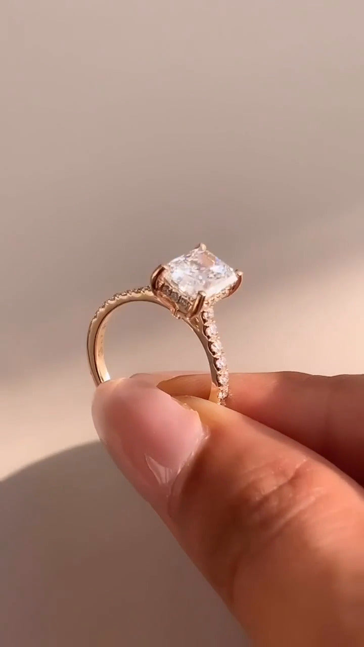 Radiant Hidden Halo Engagement Ring