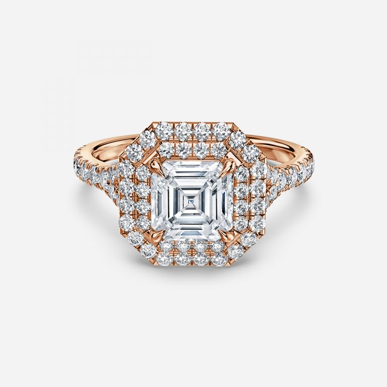 Afton Asscher Halo Moissanite Engagement Ring