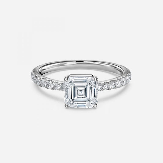 Eira Asscher Diamond Band Moissanite Engagement Ring