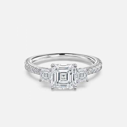 Fabian Asscher Three Stone Moissanite Engagement Ring