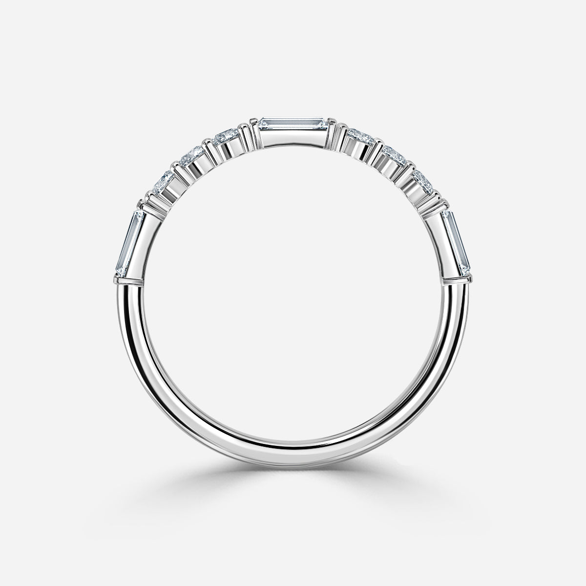 Round And Baguette Cut Moissanite Half Eternity Ring