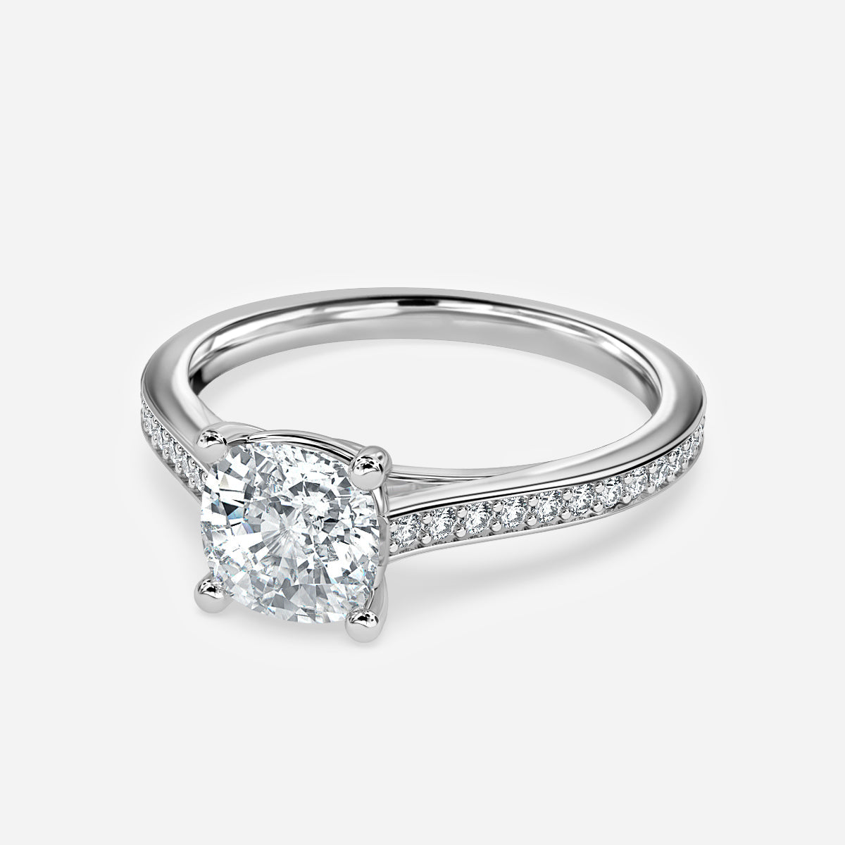 Portia Cushion Diamond Band Moissanite Engagement Ring