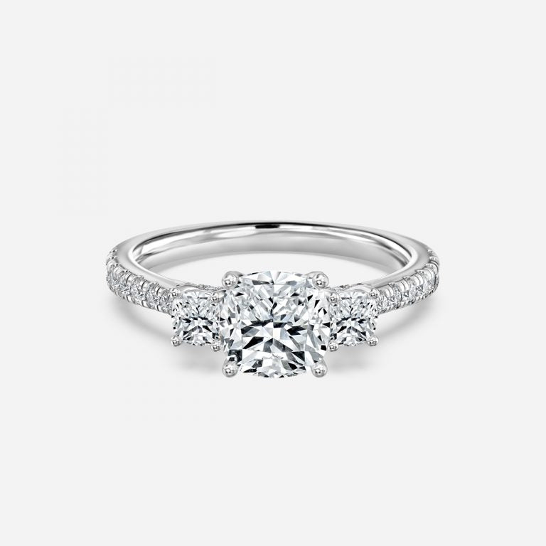 Fabian Cushion Three Stone Moissanite Engagement Ring