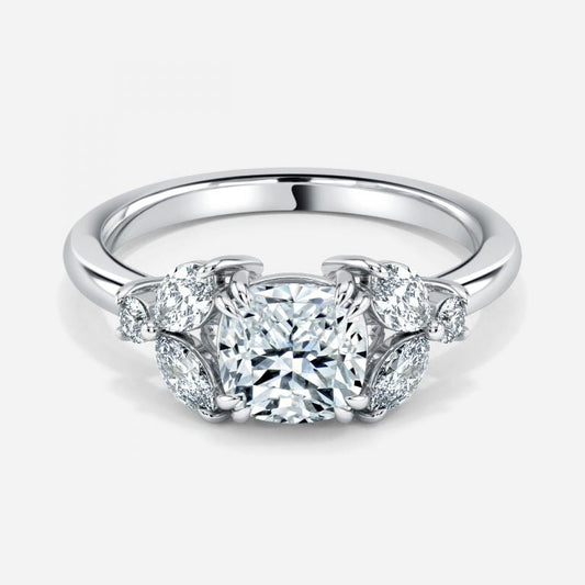 Zephyr Cushion Three Stone Moissanite Engagement Ring