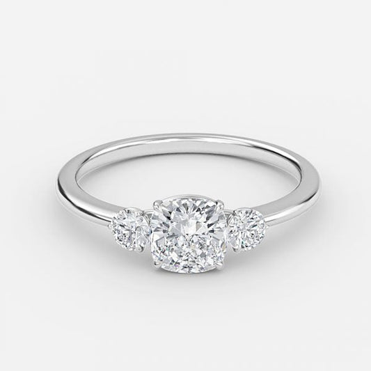 Kaori Cushion Three Stone Moissanite Engagement Ring