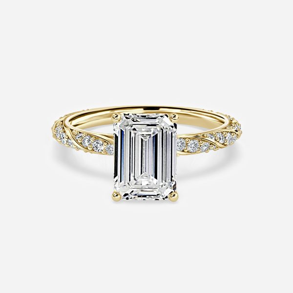 Wan Emerald Diamond Band Moissanite Engagement Ring