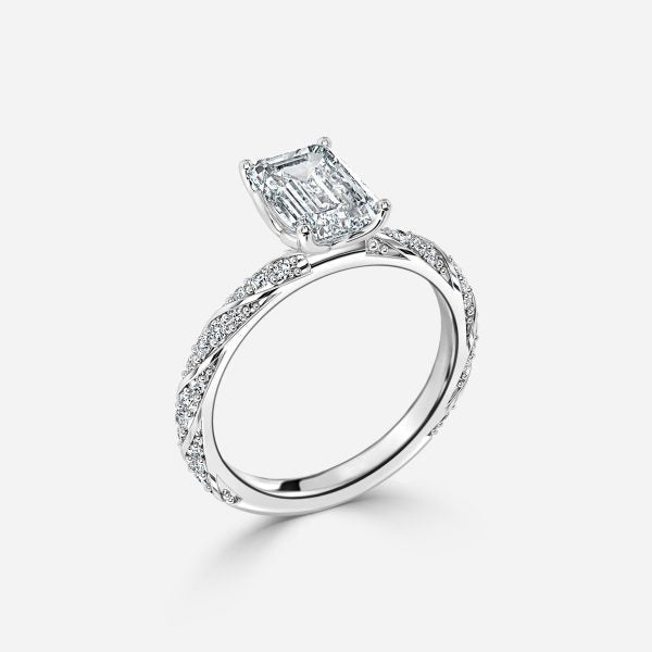 Wan Emerald Diamond Band Moissanite Engagement Ring