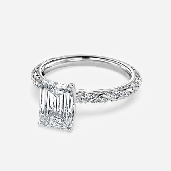 Wan Emerald Diamond Band Moissanite Engagement Ring
