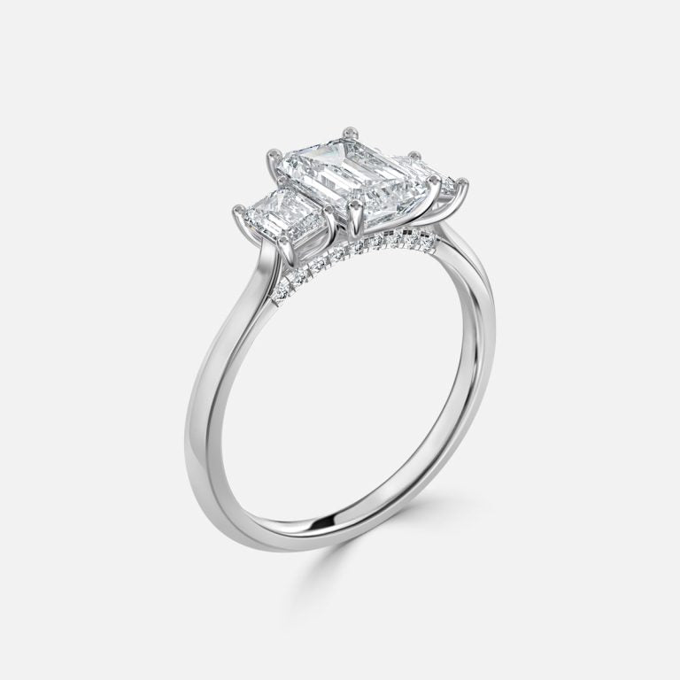 5.00ct Elspeth Emerald Three Stone Moissanite Engagement Ring in 925 Sterling Silver