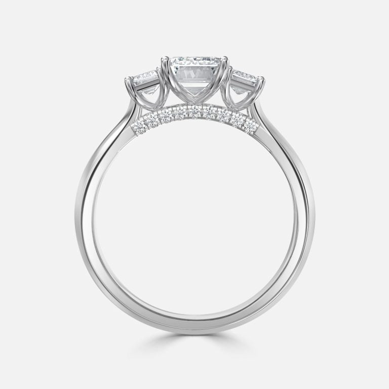 5.00ct Elspeth Emerald Three Stone Moissanite Engagement Ring in 925 Sterling Silver