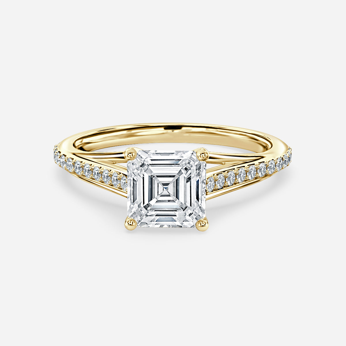 Jessamine Asscher Diamond Band Moissanite Engagement Ring