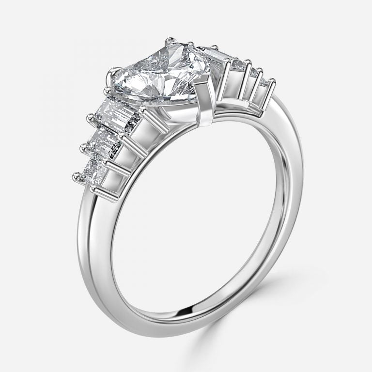 Fabiola Heart Three Stone Moissanite Engagement Ring