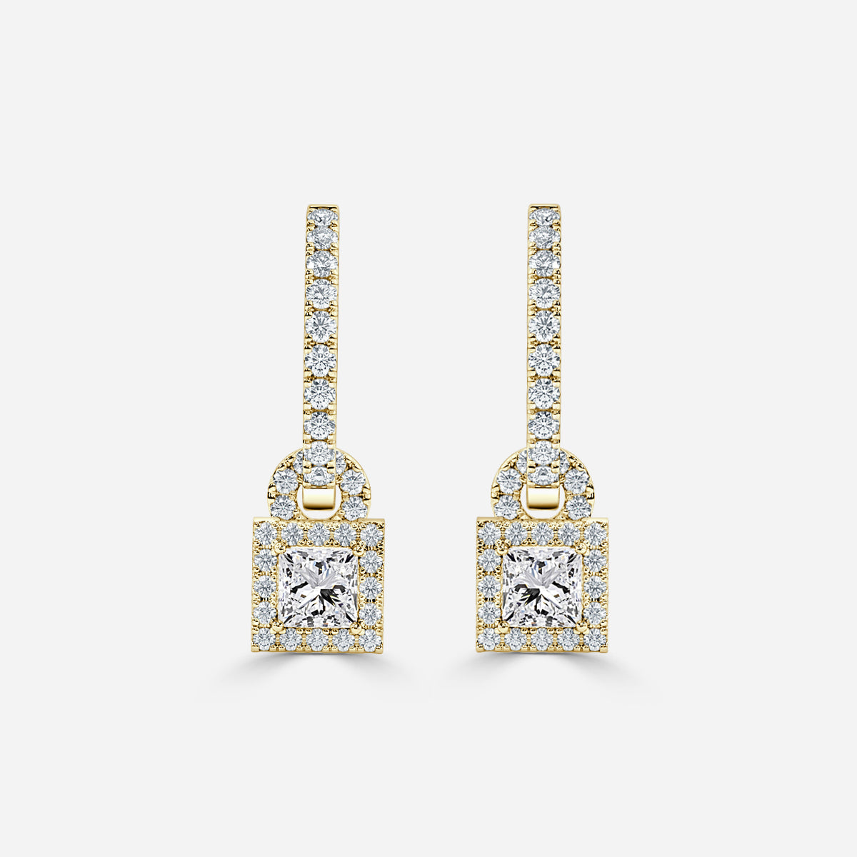 Princess Moissanite Halo and Drop Earring