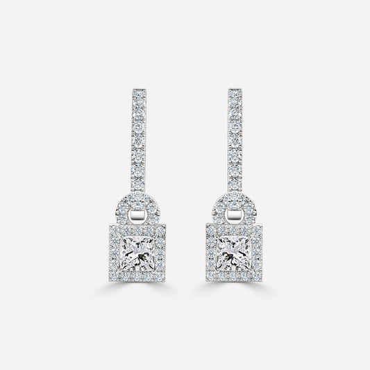 Princess Moissanite Halo and Drop Earring