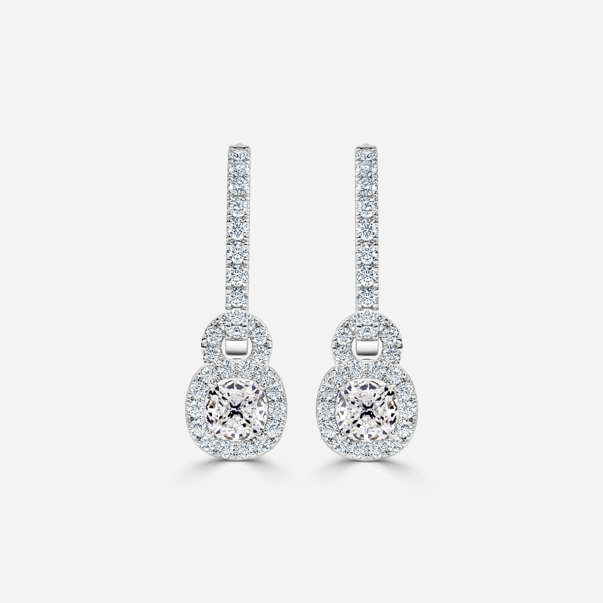 Cushion Moissanite Halo and Drops Earring